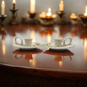 Antique Ivory Crown Lefton 3D Floral Candle Holders KW899 Set of 2